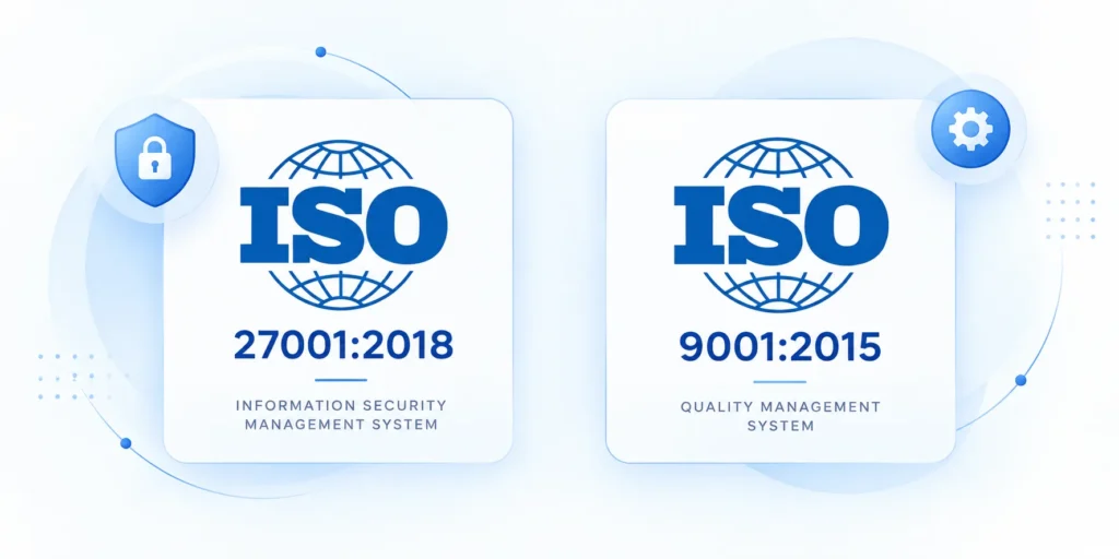 ISO 27001 and ISO 9001 certified